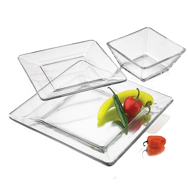 Mainstays 12-Piece Square Clear Glass Dinnerware Set