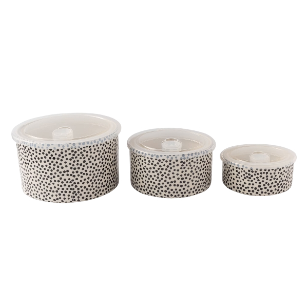 Thyme & Table 6-Piece Round Ceramic Baking Dish & Lid Set, Dot Pattern